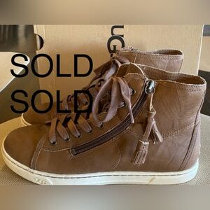 UGG Women’s Blaney Leather Ankle Sneaker Bootie side zip with tassels